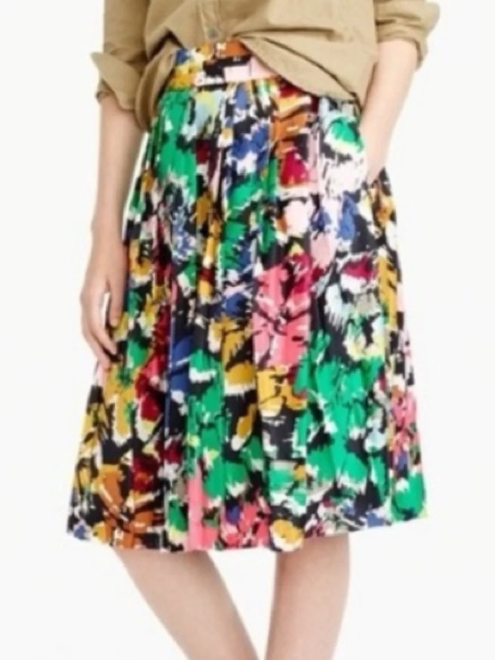 NWT J. Crew Double Pleated Floral Silk Skirt Womens Size 6 Tall